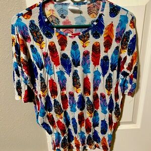 Agnes and Dora Multi-colored Feather 3/4 Sleeve Shirt